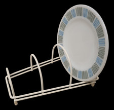 Vintage White Plastic Coated Wire Plate Rack Stand Drainer Storage Holder
