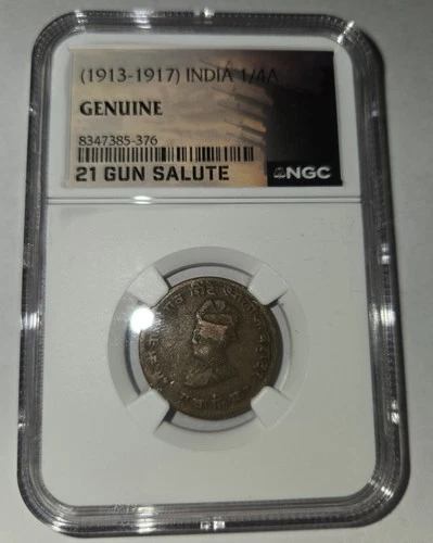 (1913 - 1917) India 1/4A Rupee Genuine NGC Certified 21 Gun Salute Free Shipping