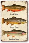 Fish Rainbow Trout Brook Trout Brown Trout Tin Metal Signs Home Décor Vintage W