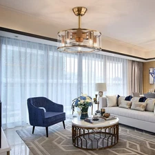 18inch 40W Industrial Indoor Cage Ceiling Fan Chandelier Gold w/ Remote Control