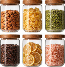 6-Pack Glass Pantry Storage Jars with Airtight Acacia Wood Lids   23 Oz Lead-Fre