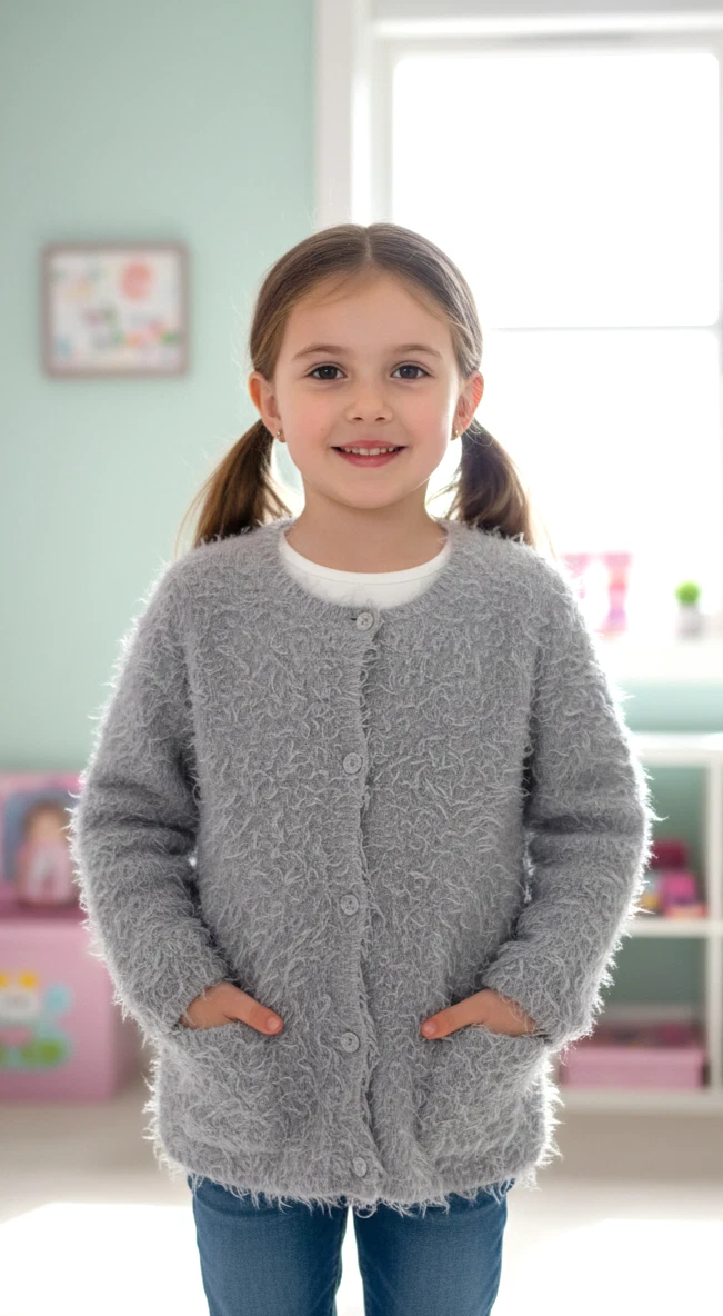 Pull Cardigan H&M Gris Col V Pour Fille 15 Ans - Taille Ado, Manches Longues, Maille Fine, Viscose Douce