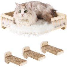 Cat Wall Shelves with 3 Steps Scratch Post Climbing Shelf and Hammock for Ind...