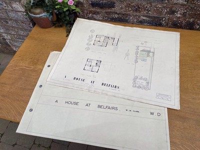 Vintage architektonische technische Zeichnungen eines Hauses auf Belfairs 50er Jahre Kunst