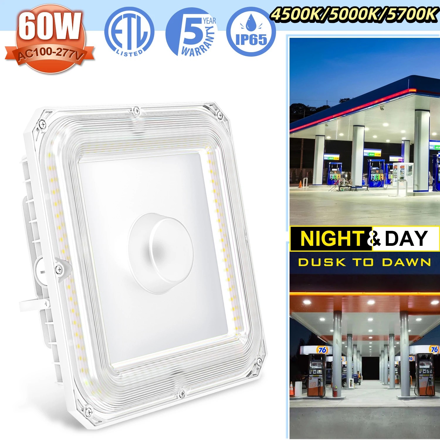 Light For Gas Station, Carport,warehouse,garage 4500k/5000k/5700k