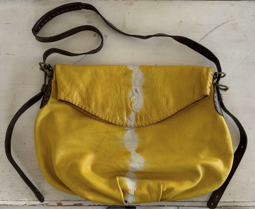 Henry Beguelin gelbe Batik Leder Schultertasche Murano Glasperlen - Bild 1 von 9
