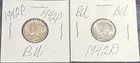 Lot of (2) BU 1942 & 1942 D Mercury Dimes 90% Silver FSB Coins - One Lot