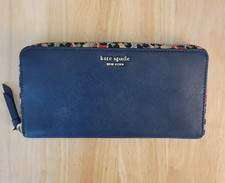 KATE SPADE Navy blue zip around leather wallet flower zipper