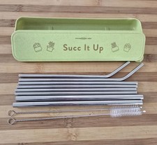 10 pcs Stainless Steel Reusable Drinking Straws Cleaner Brush Set