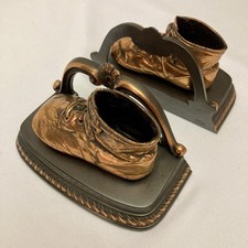 Vintage Bronze Baby Shoes Bookends L.E. Mason Boston, Baby Boots, 2lb 9 Oz Each