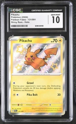 CGC 10 GEM MINT Pikachu Paldean Fates Shiny Rare Holo Pokemon 131/091 131/091