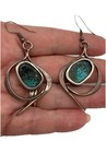 Vintage Modernist Sterling Silver Blue Roman Glass Large Dangle Earrings Marked