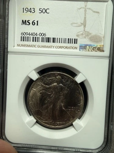 1943 Walking Liberty Half Dollar Silver NGC MS61 Purple Blue Toner 50c