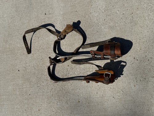 Vintage Climbing Spikes Gaffs with Leather Straps