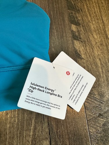 NEW LULULEMON Sports Bra Women's ENERGY High-Neck Longline Zip, Blue, Size: 8 - Picture 2 of 6