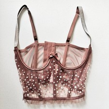 Victorias Secret Dream Angels Open Cup Shimmer Bra 32C Rhinestone Corset Bustier