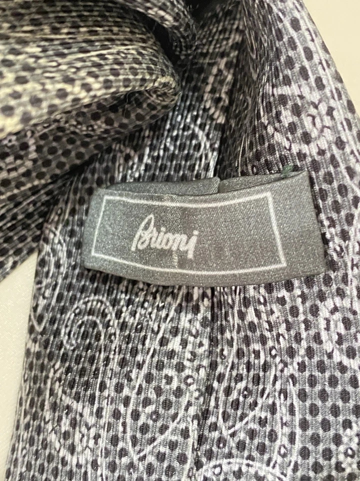 BRIONI Gray Luxury Paisley Silk Men’s Tie HandMade In Italy - Image 3 of 4