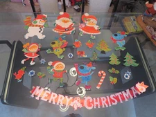 (25) Vintage 1970's Christmas Cardboard Cutouts for a Wall Display SANTA Animals