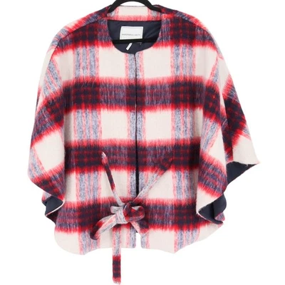 Anthropologie ANDERSEN & LAUTH Plaid Cape Poncho One Size Red White Wool Blend - Image 1 of 4