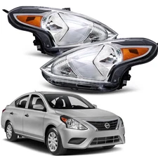 For 2015-2019 Nissan Versa Sedan Halogen Headlight Headlamp Chrome Left&Right