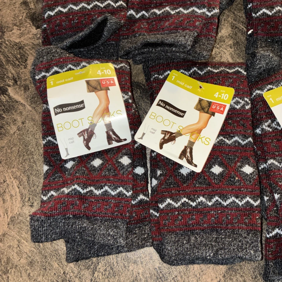 6 pares de calcetines de bota sin tonterías con patrón de diamantes de media pantorrilla talla 4-10 gris/rojo Foto 3 de 4