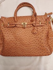 Faux Ostrich Leather Light Brown Handbag, Shoulder Strap Handles, Excellent