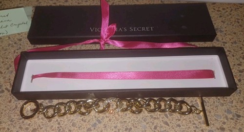 Victoria's Secret Gold Wings Chain Charm Bracelet Rhinestone New In Box