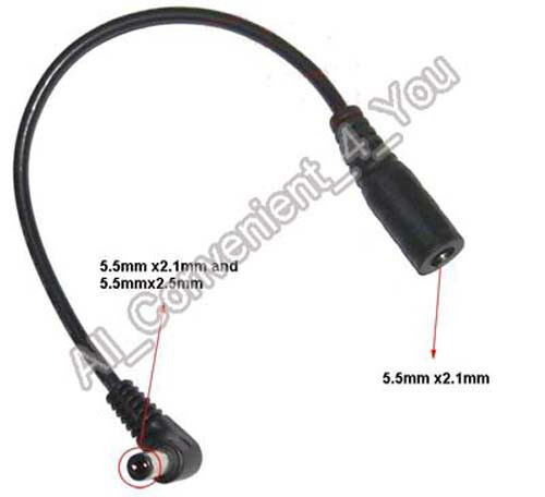 L-Pin DC Power Plug tip adapter converter 5.5mmX2.1mm to 5.5mmX2.5mm & 5.5X2.1mm - Picture 1 of 2