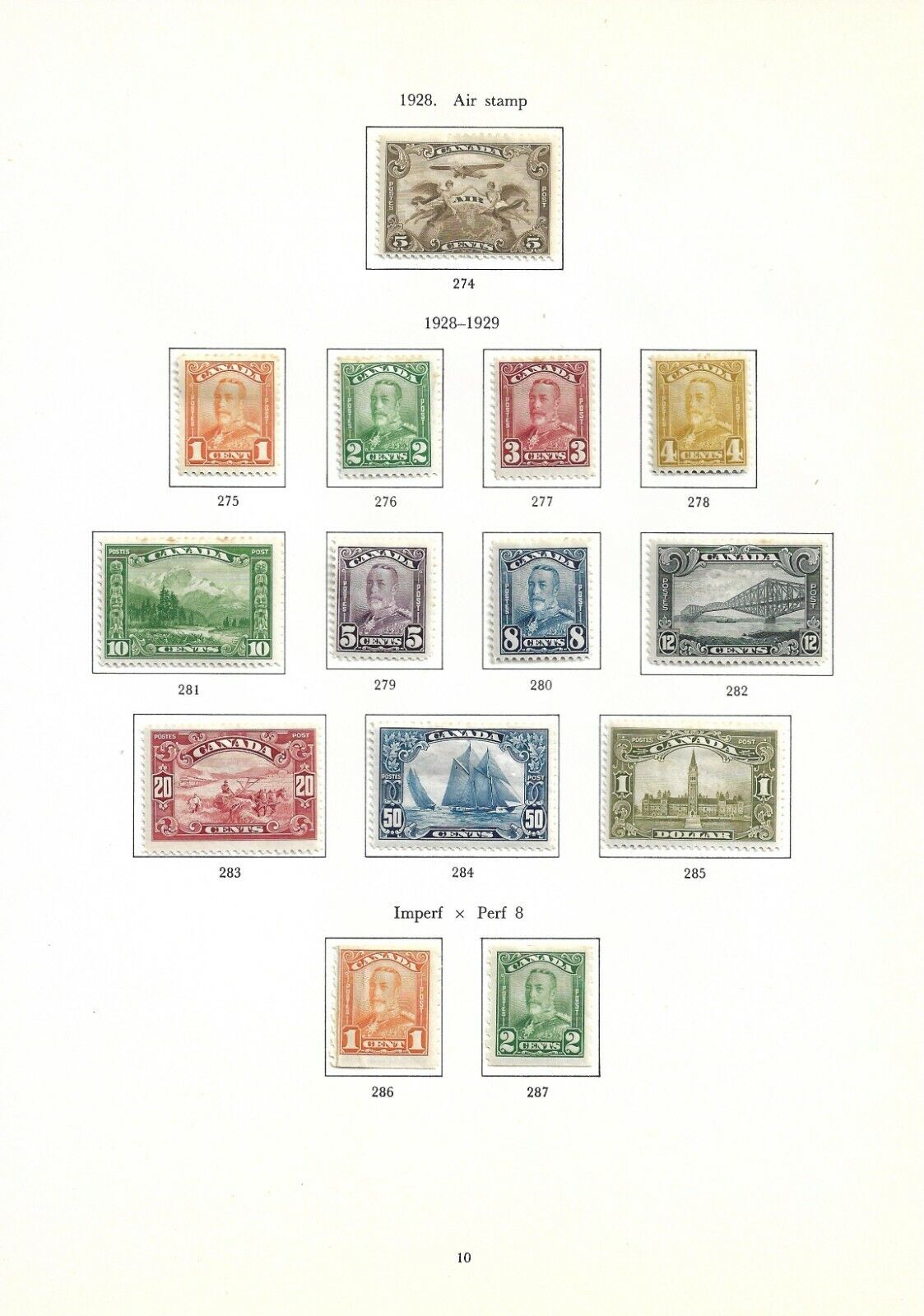 1928 to 1929 Year-end annual account Canada George V on Album Stamps Hinged Discount mail order Page. Mint