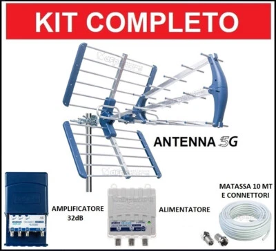 EDISION Kit Antenna TV DVB-T2 UHF VHF Esterna Digitale Terrestre Con Amplificatore 30dB