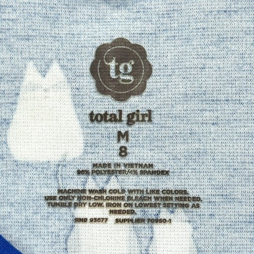 Total Girls Cat Print Dress Little Girls Size M 8 Blue Sleeveless Flare - Picture 2 of 8