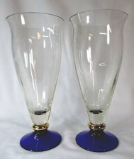 GORGEOUS BOHEMIAN ART GLASS VASES PALE GOLD AND COBALT BLUE