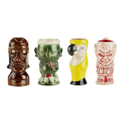 LEMONSODA Ceramic Hawaiian Luau Tiki Mugs (Set of 4 Mugs)