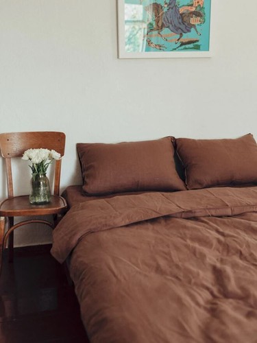Linen duvet cover in chocolate brown bedding for Queen King sizes 100% Natural - Picture 3 of 7