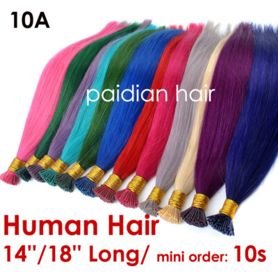 14''/18'' Long Solid I tip 100% Human Hair Extension FREE Micro Beads and  Hook 