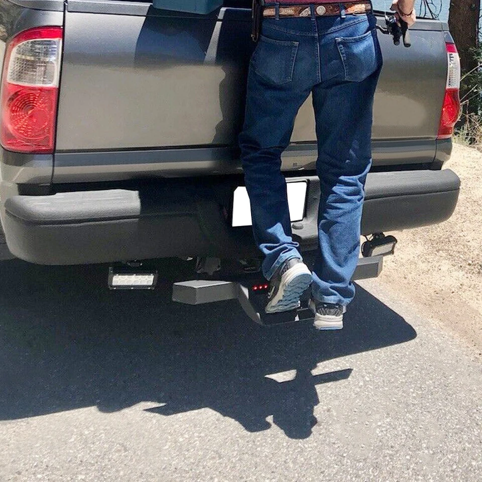 For 2" Receiver Bumper Guard Trailer Tow Hitch Step Bar W/ LED Light & Pin Clip - Image 4 of 4