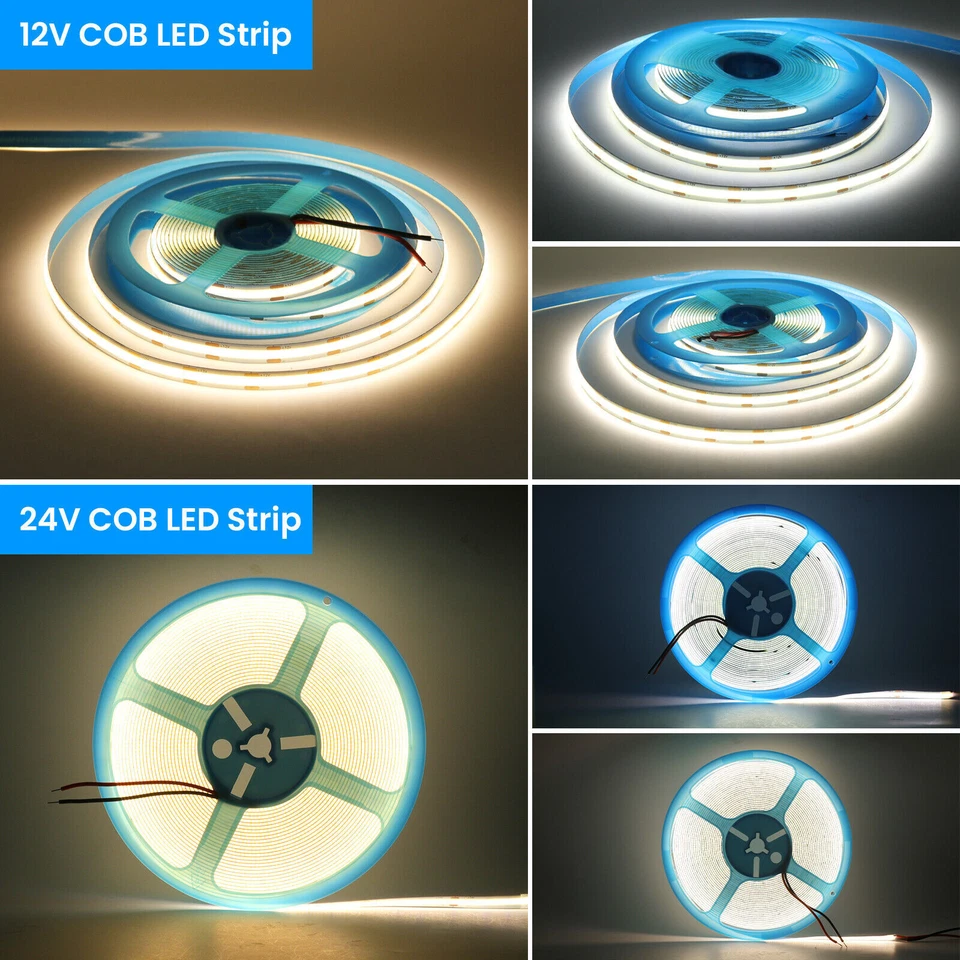 DC12/24V COB LED Strip Lights Flexible Tape Lights Home DIY Lighting 320LEDs/M - Image 2 of 4