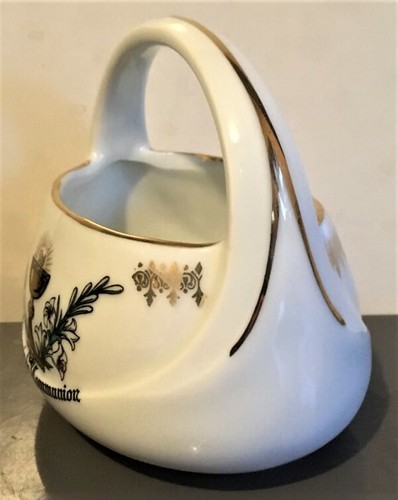 SOUVENIR de COMMUNION French Ceramic Trinket Basket Golden Chalice Porcelain - Picture 4 of 9