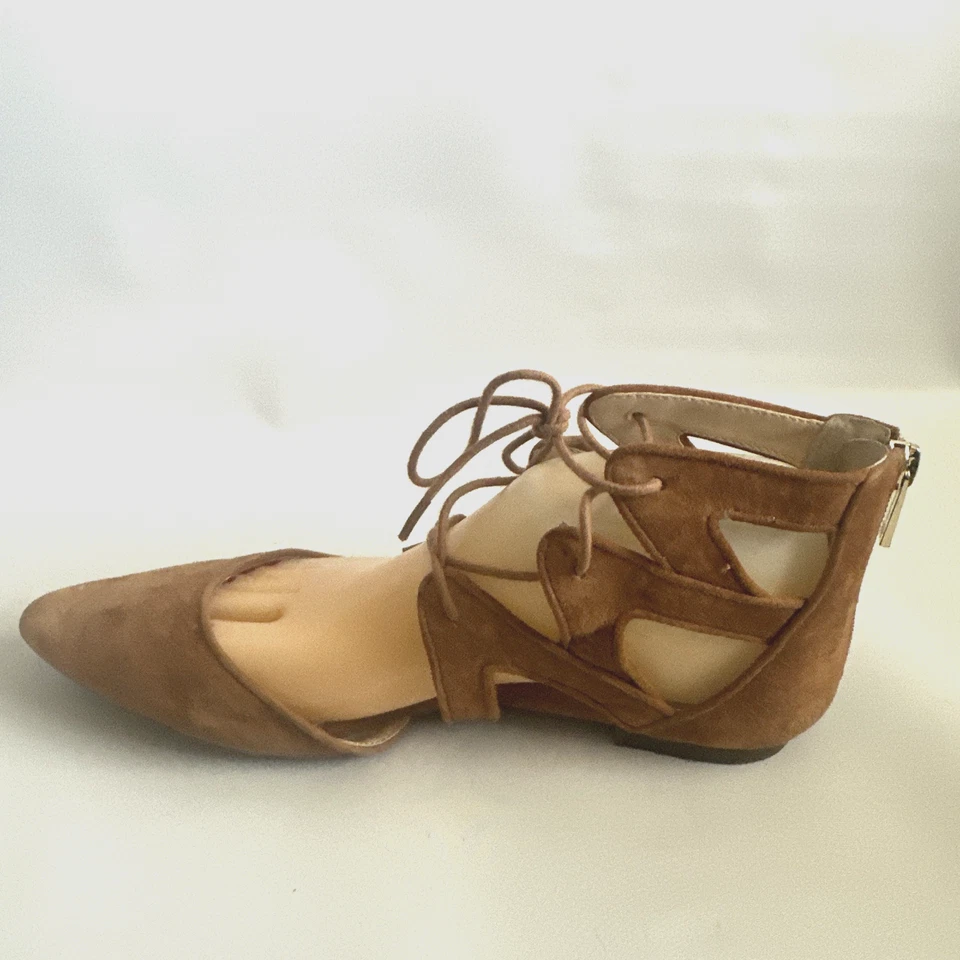 Jessica Simpson Ziana Women Size 8.5 M Tan Suede Lace Up Pointy Toe Shoes - Imagem 3 de 4
