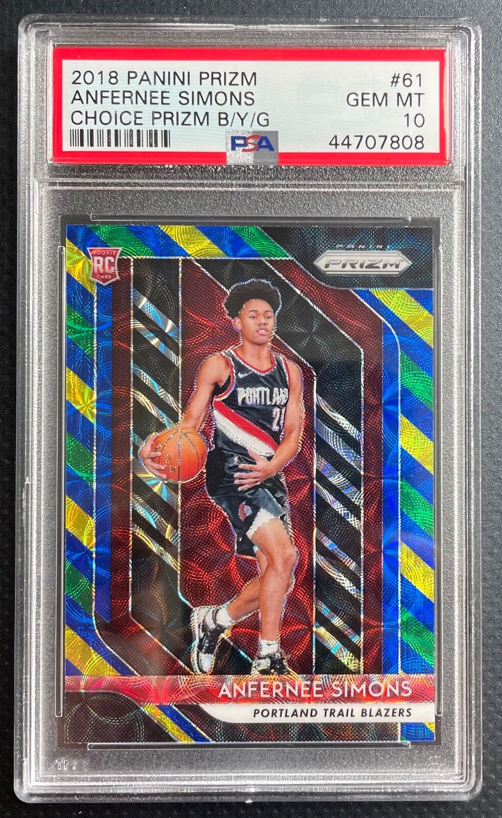 Anfernee Simons PSA 10 GEM 2018-19 Panini Prizm Blue Yellow Green Prizms RC #61