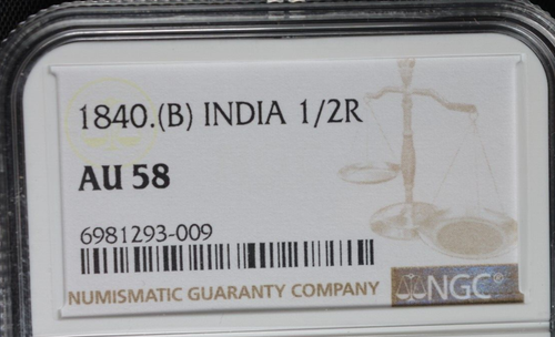 British India 1840 Continuous Legend 1/2 Rupee NGC AU 58 - Picture 2 of 3