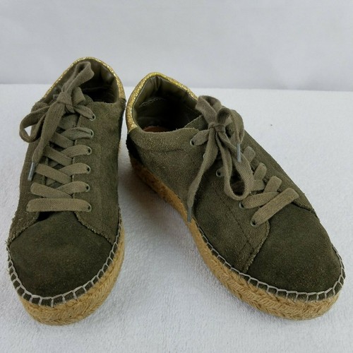 Steve Madden Womens Shoes 7B Juno Tennis Olive Suede Leather Gold Glitter Casual