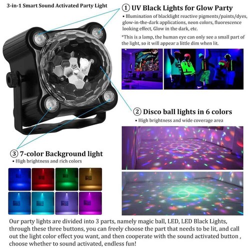 LED Disco Light Ball RGB DJ Party Stage Lights Rotating Projector w/ Remote DC5V - Picture 4 of 14