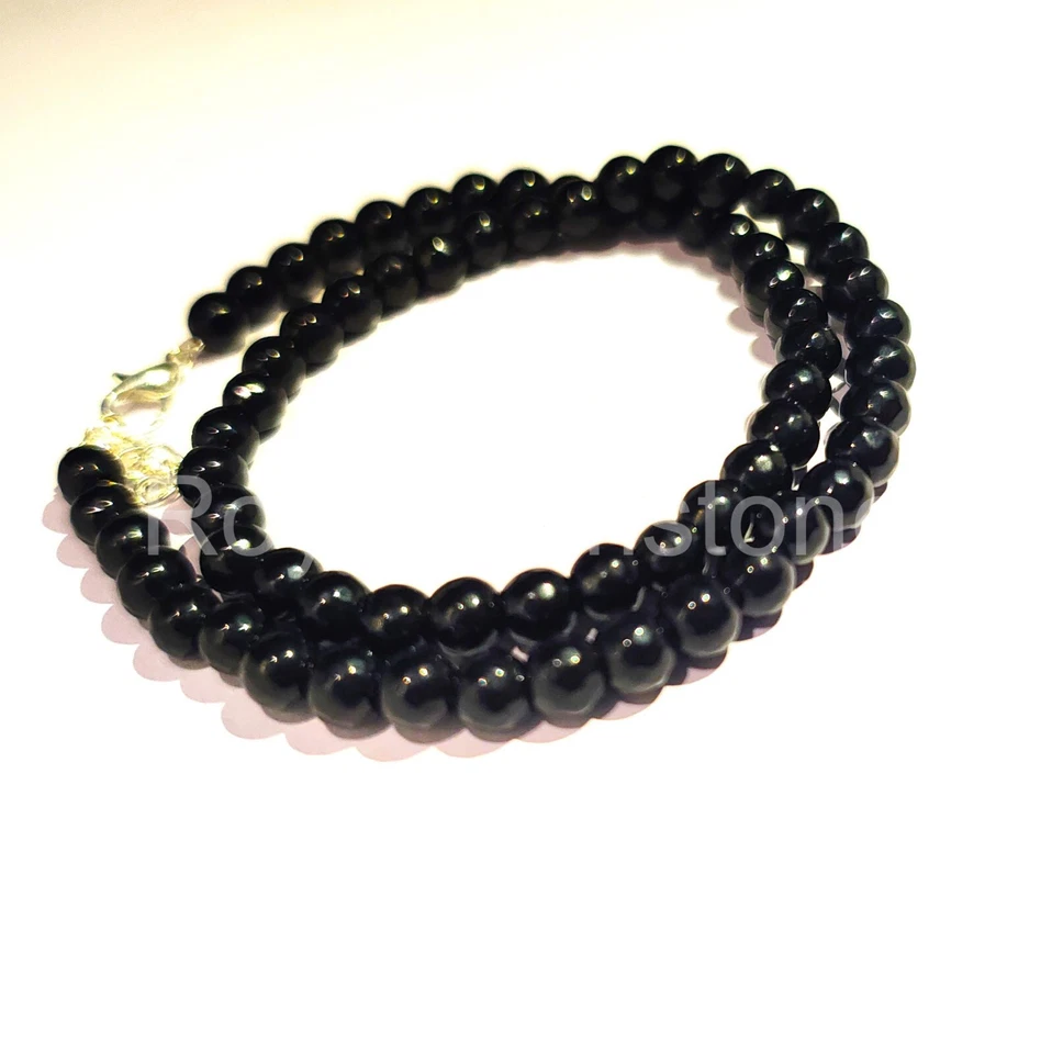 Cuentas redondas de ónix negro 100 % natural piedras preciosas facetadas cuentas de jade negro cuentas redondas Foto 3 de 4