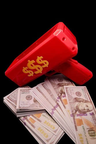 Money Gun Cash Spray Toy Cannon Shoot Gun Funny Gift Party Game Gold +100 Notes - Picture 23 of 39
