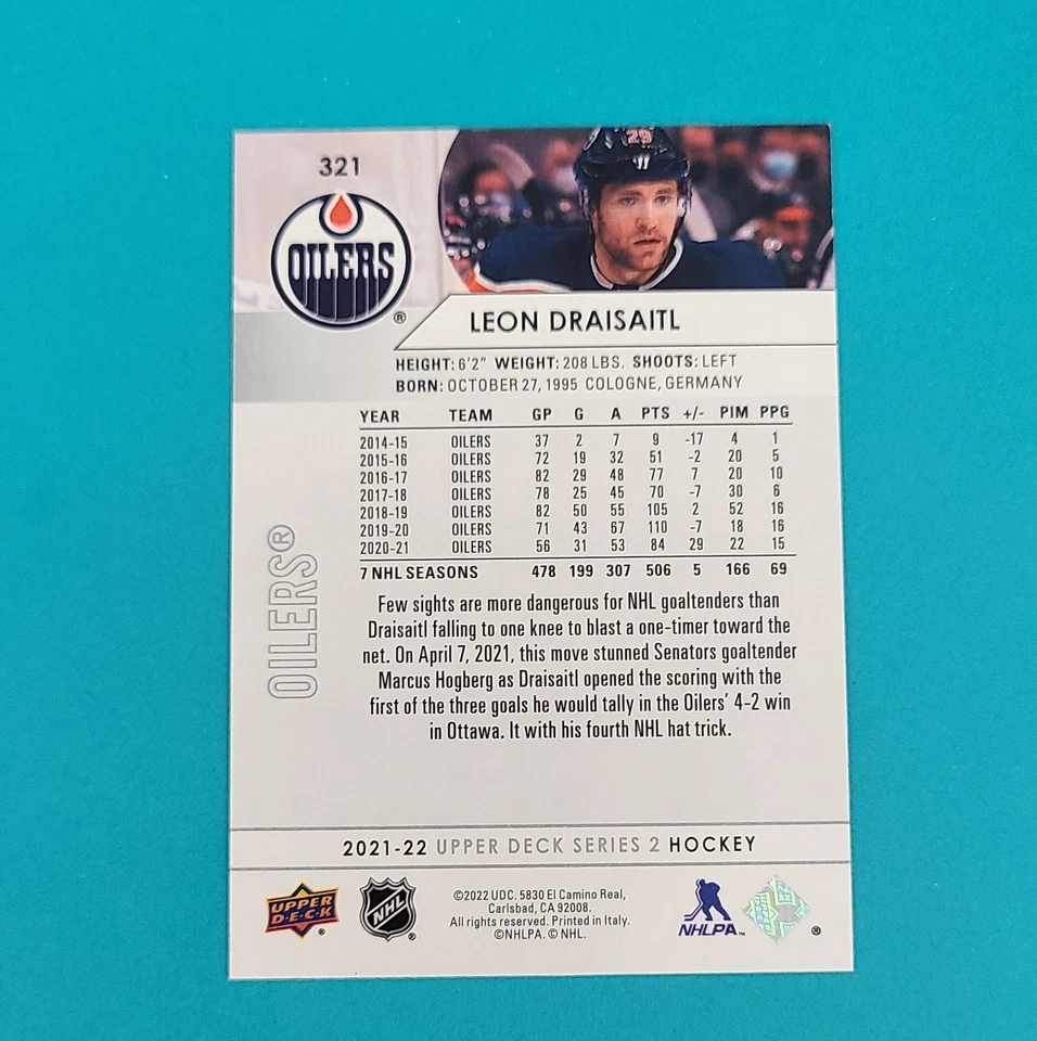 2021-22 Upper Deck #321 Leon Draisaitl Edmonton Oilers HOCKEY Card 1B - Image 2 of 2