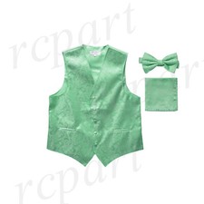 New Men's paisley formal Tuxedo Vest Bowtie  Hankie Aqua Green wedding formal