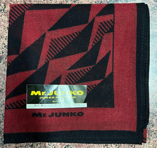 MEN HANDKERCHIEF COTTON GEOMETRICS POCKET SQUARE 18" CLASSIC JAPAN ART RED BLACK