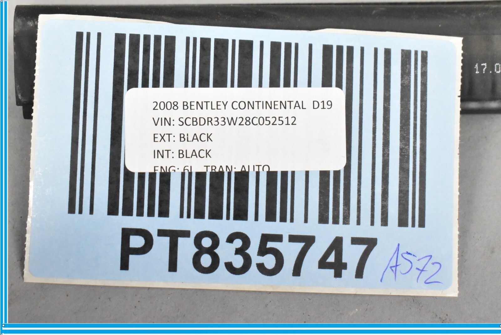 Bentley Continental 2008 Front Right Inner Window glass seal P/N 3W8837472B
