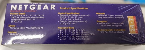 New Netgear 54 mbps Wireless 32 Bit PCI Adapter WG 311 New in Sealed Box - Picture 2 of 5